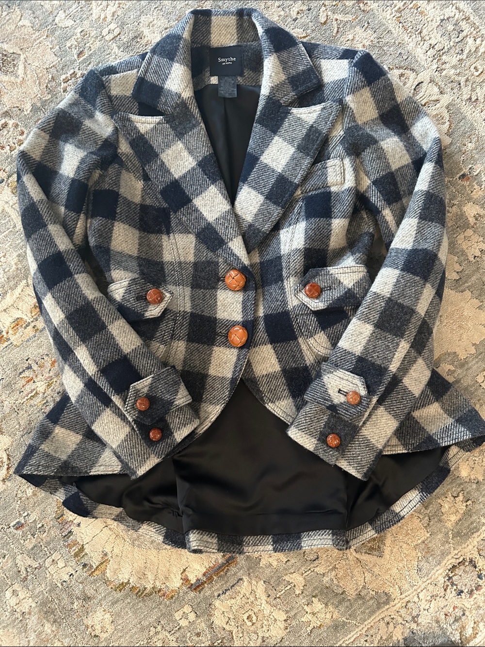 Smythe equestrian Cream and Navy Plaid Wool-Blend Blazer